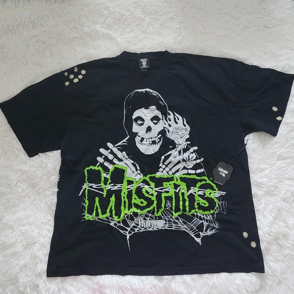 Misfits Black Graphic Tee with Neon Green Logo XL